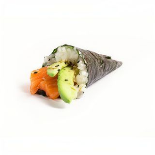 Temaki salmón con aguacate (1 pza)