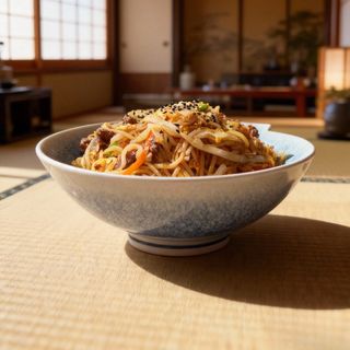 Wok de fideo japonés con ternera