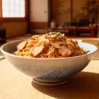 Wok de fideo japonés con pollo