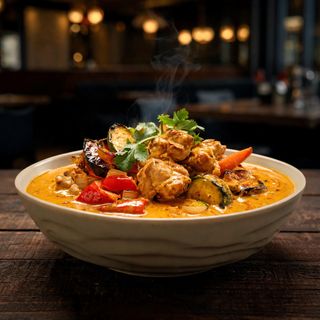 Curry de Pollo con Verduras Asadas