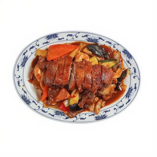 Pato con cambú y setas