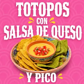 Totopos con salsa de queso y pico de gallo