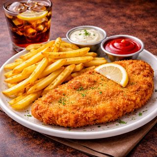 Menu escalope con patatas y bebida