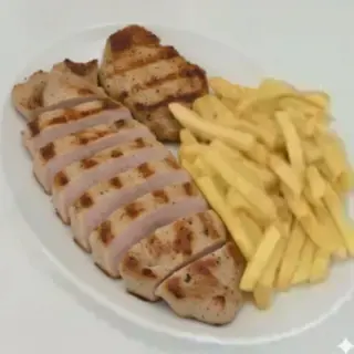Solomillo cerdo con patatas fritas