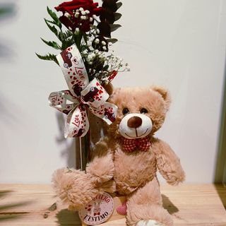 OSO DE PELUCHE CON ROSA NATURAL EN PROBETA