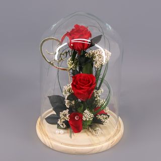 Cupula con rosa preservada pick love dorado