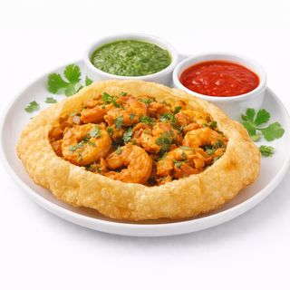 Prawn Puri (Pan Crujiente con Gambas Especiadas)