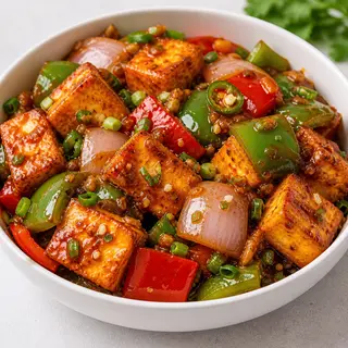 Chilli Paneer (Queso Indio Salteado Picante)