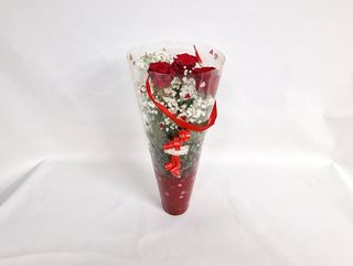 Cono Confeti con 3 Rosas Rojas