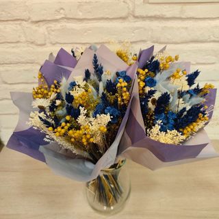 Ramo De Flor Seca En Azul y Blanco