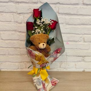 3 Rosas Rojas Con Peluche