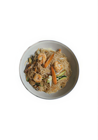 Fideos de arroz frito con gambas