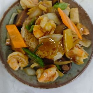 346. Arroz de gamba con salsa ostra