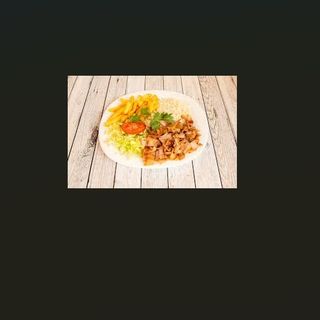 Plato kebab con Arroz + patatas y ensalada carne