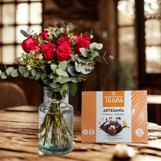 Combo 12 rosas rojo + Bombones