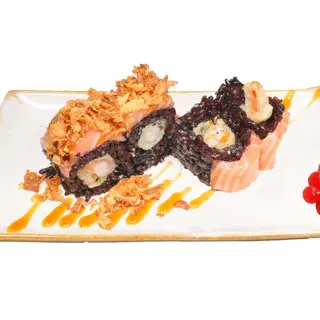 142.Arroz negro langostino frito,salmony cebolla  8u