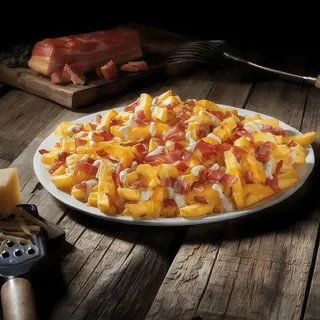 Patatas Con Bacón Con Salsa Cheddar Y BBQ