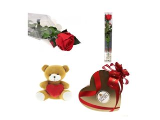 Rosa Roja eterna+Peluche Corazón+Bombones
