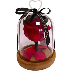 Cúpula pequeña con pomo Corazón, Rosa Roja eterna con tres pétalos en el píe .