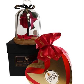 Cúpula Rosa Roja Eterna en su Caja Original + Bombones Corazón