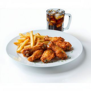 Alitas de Pollo (5 Uds.) mas patatas y bebidas