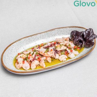 Salpicón de pulpo, rape y gambas rojas