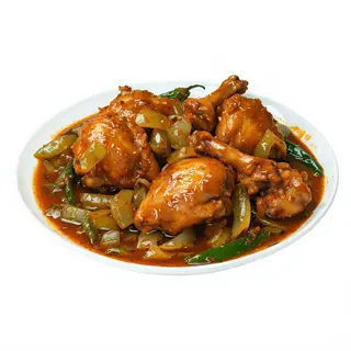 51.chicken bálti,Pollo En Salsa  Con Trozos De Cebolla Y Pimiento Verde