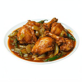 51.chicken bálti,Pollo En Salsa  Con Trozos De Cebolla Y Pimiento Verde