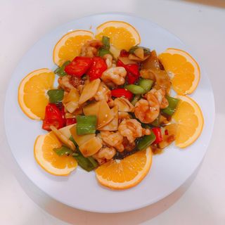 P13. Gambas Con Salsa Gong Bao