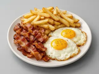 Bacon Con Patatas Fritas y Huevos.