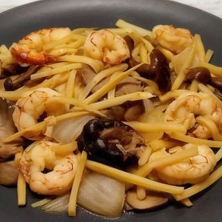 Langostinos Con Bambú Y Setas China A La Plancha