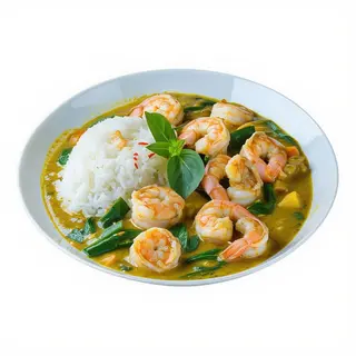 Gambas Con Verduras Con Leche De Coco Y Curry Verde