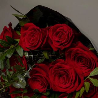 Ramo de 6 rosas rojas con verde