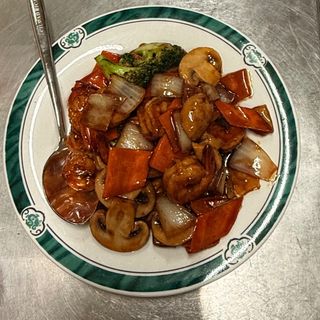 gambas con verduras variadas