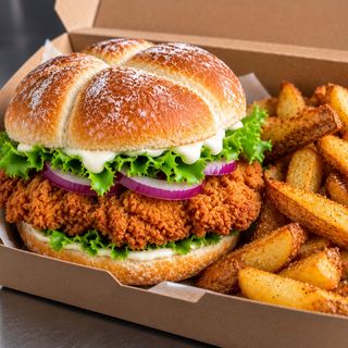 Burger pollo con papas