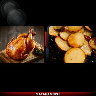 Dos (2) pollos picantones con patatas asadas