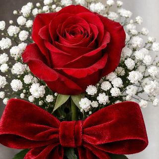 Rosa con lazo de terciopelo rojo