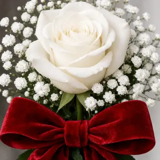 Rosa Blanca con Lazo de Terciopelo
