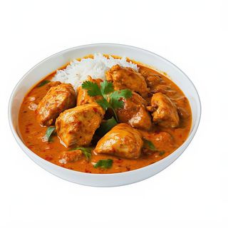 Pollo Con Curry Sobre Arroz Blanco