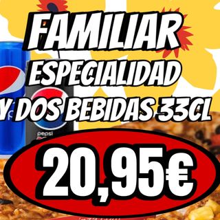 Menú  Pizza Familiar y dos bebidas 33 cl.