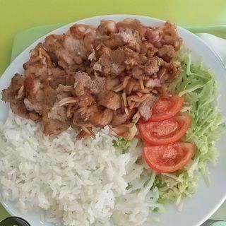 Menú plato kebab con arroz 