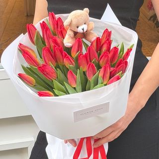 Love Teddy Tulips - 30 Tulipanes Rojos y Rositas