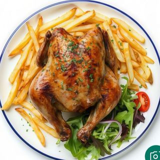 Pollo, paella y patatas