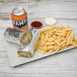 Menú durum falafel + patatas + refresco 330ml