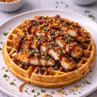 GOFRE DE POLLO CRUJIENTE XL CON CEBOLLA CRUJIENTE Y SALSA BBQ