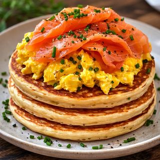 Tortita De Salmón y huevos revueltos