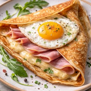 Crepe De Jamón York, Queso y huevo frito