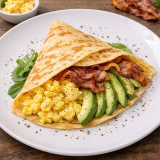 Crepe De Aguacate, Bacon  y Huevo revuelto
