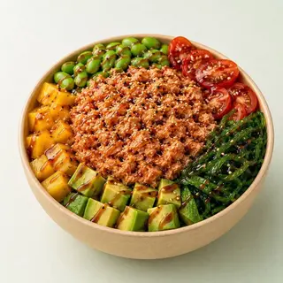 Poke Salmón cocido con salsa teriyaki