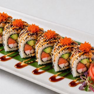 Uramaki especial de salmón y anguila asado (8 pzs.) 